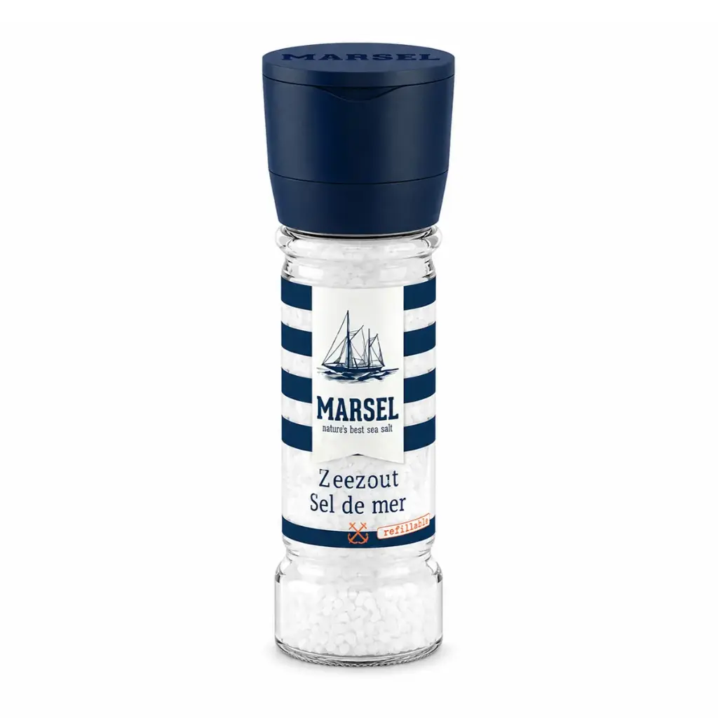 Marsel Coarse Sea Salt in a glass mill